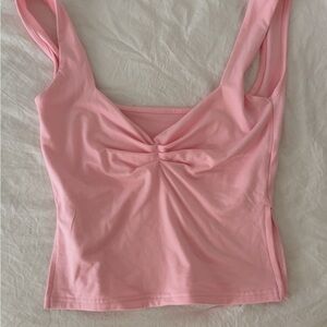 Pink Ruched Front Women's Tank Top with side slit
